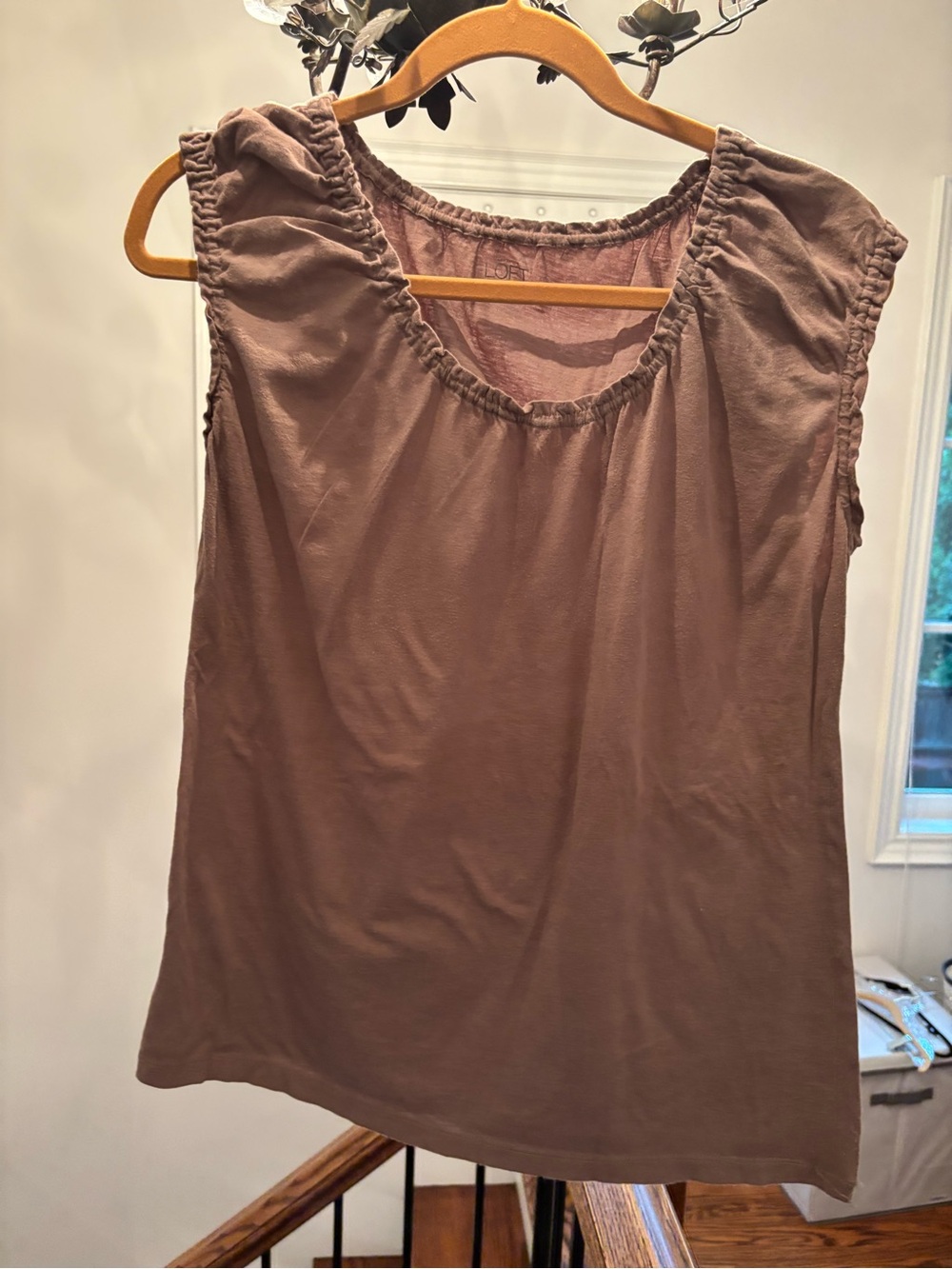 LOFT Taupe Ruffle-Trim Sleeveless Camisole, size L